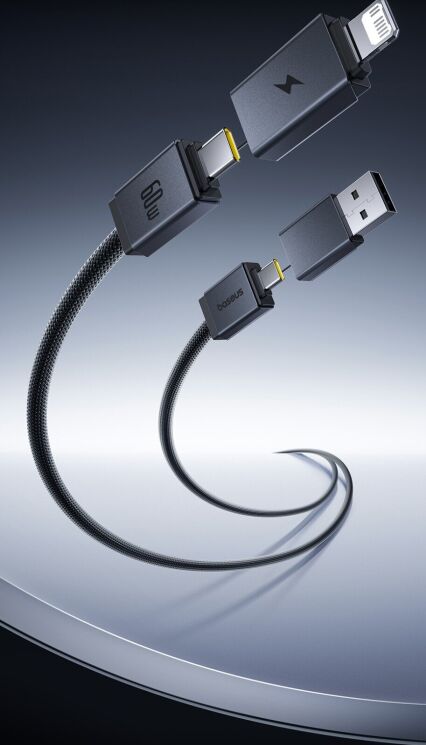 Кабель Baseus Versatile 2 in 2 Type-C+USB to Type-C+Lightning (3.5A, 60W, 1m) P10383000121-01 - Black: фото 8 з 24