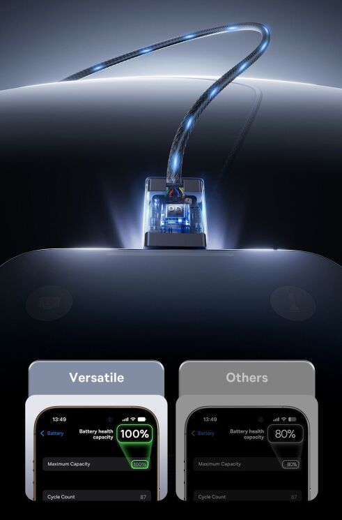 Кабель Baseus Versatile 2 in 2 Type-C+USB to Type-C+Lightning (3.5A, 60W, 1m) P10383000121-01 - Black: фото 15 з 24
