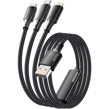 Кабель ESSAGER Simple 3 in 1 USB to Type-C+MicroUSB+Lightning (100W, 1.2m) EXCMTL-JJ01-P - Black: фото 1 з 12
