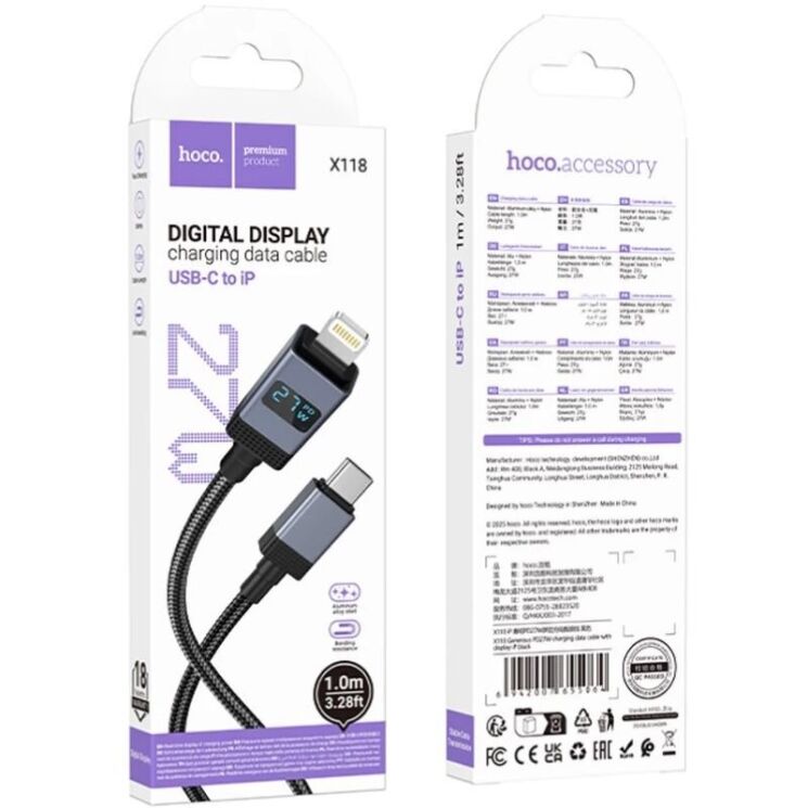 Кабель Hoco X118 Type-C to Lightning 27W (1m) - Black: фото 6 з 6
