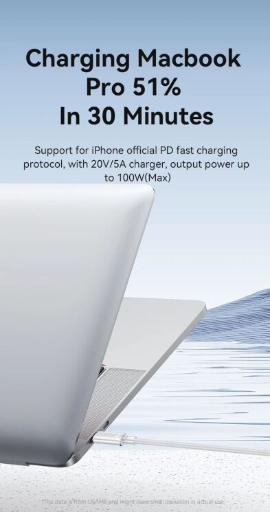 Кабель USAMS US-SJ660 Type-C to Type-C (100W, 1.2m) - Black: фото 6 из 13