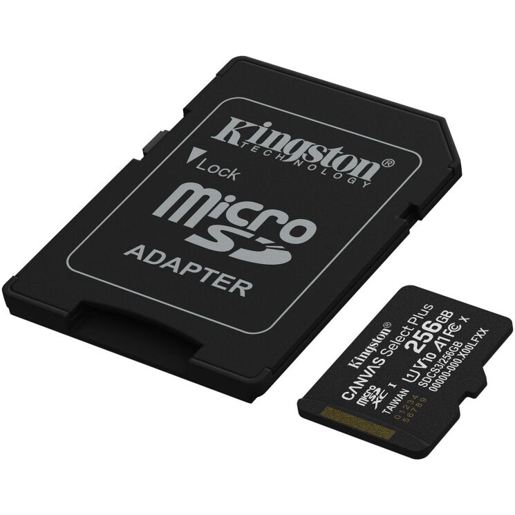 Карта памяти Kingston microSDXC 256GB Canvas Select Plus Gen3 UHS-I U1 V10 A1 (150MB/s) + адаптер (SDCS3/256GB) - Black: фото 2 из 7