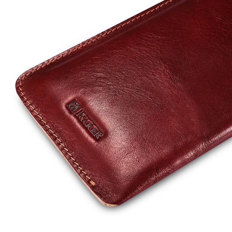 Кожаный чехол-карман ICARER Retro Pouch для смартфонов - Wine Red: фото 8 из 10