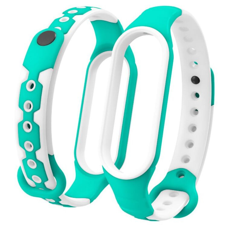 Ремешок Deexe Geometric Design для Xiaomi Mi Band 5 / Mi Band 6 - Green / White: фото 1 из 5