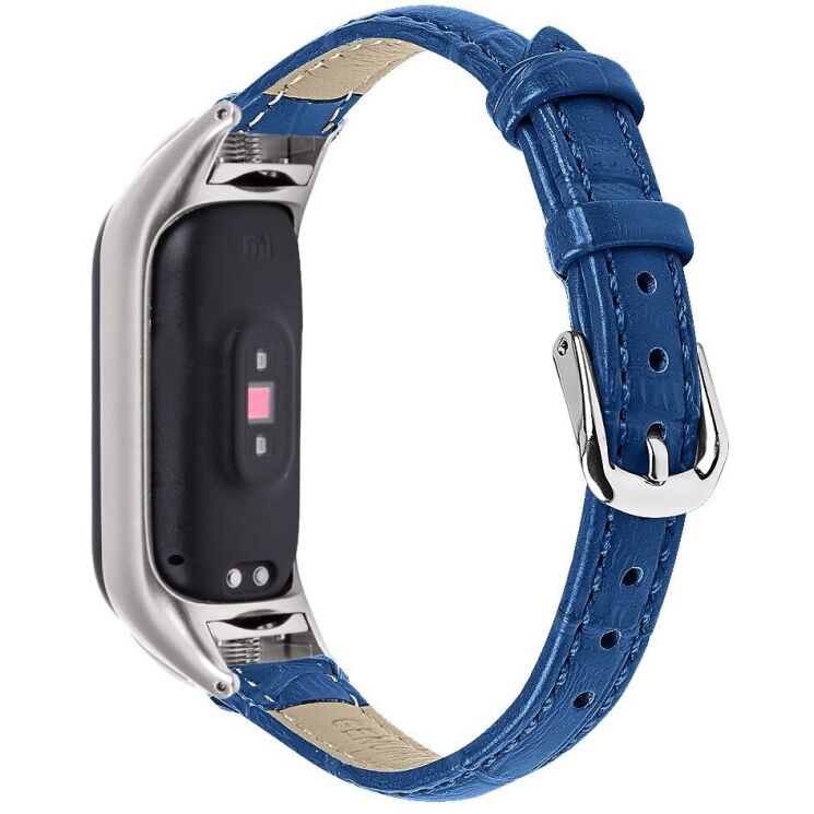 Ремешок Deexe Leather Strap для Xiaomi Mi Smart Band 8 / 9 - Blue: фото 1 из 5