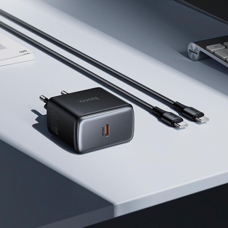 Сетевое зарядное устройство Hoco C159A Upgrade PD65W (Type-C) + кабель Type-C to Type-C - Black: фото 5 из 6