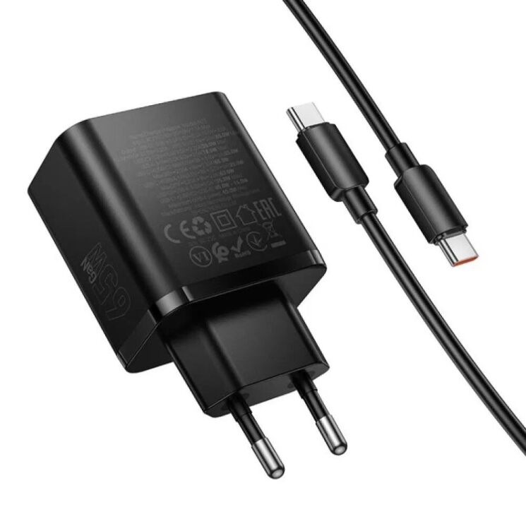 Сетевое зарядное устройство Hoco C159A Upgrade PD65W (Type-C) + кабель Type-C to Type-C - Black: фото 3 из 6