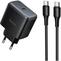 Сетевое зарядное устройство Hoco C159A Upgrade PD65W (Type-C) + кабель Type-C to Type-C - Black: фото 1 из 6