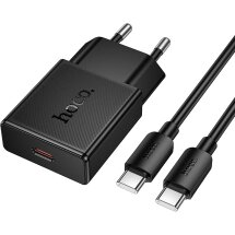 Мережевий зарядний пристрій Hoco N74 PD25W + кабель Type-C to Type-C - Black: фото 1 з 4