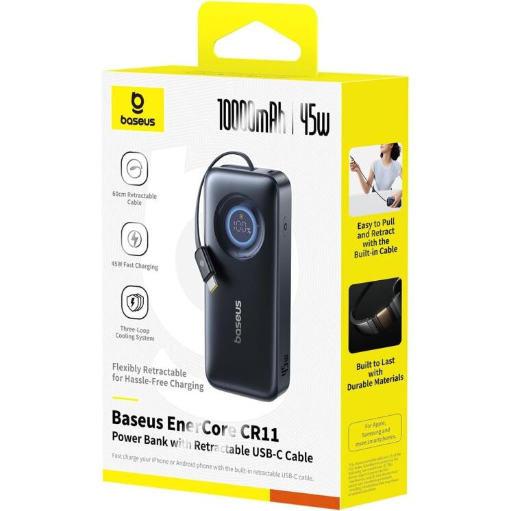 Внешний аккумулятор Baseus EnerCore CR11 45W (10000mAh) + кабель Type-C (E0027G00) - Black: фото 6 из 13