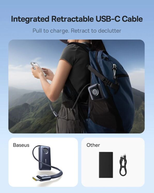 Внешний аккумулятор Baseus EnerCore CR11 45W (10000mAh) + кабель Type-C (E0027G00) - Black: фото 9 из 13