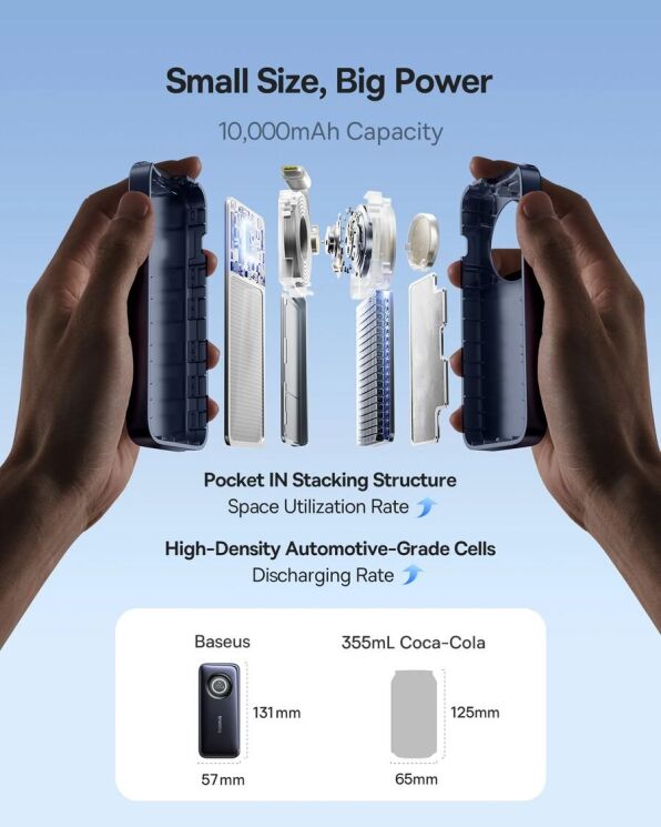 Внешний аккумулятор Baseus EnerCore CR11 45W (10000mAh) + кабель Type-C (E0027G00) - Black: фото 10 из 13