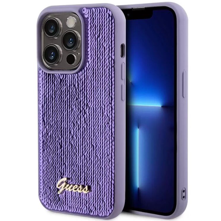 Защитный чехол Guess Sequin Script Metal для Apple iPhone 14 Pro - Purple: фото 1 из 8