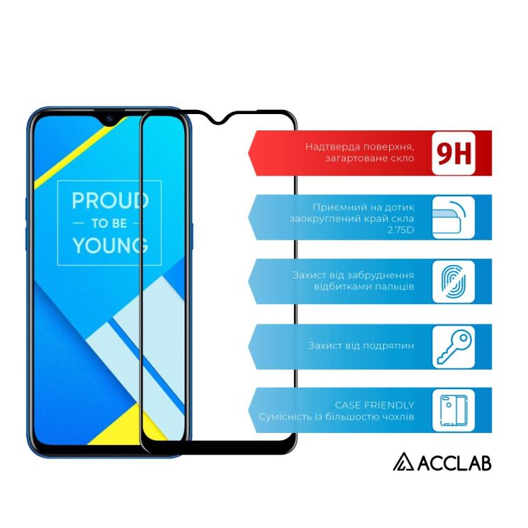 Защитное стекло ACCLAB Full Glue для Realme C2 - Black: фото 2 из 6