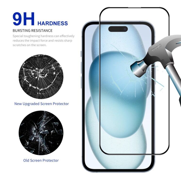 Защитное стекло ENKAY Easy Install Full Glue для Apple iPhone 15 / iPhone 16 - Black: фото 4 из 8