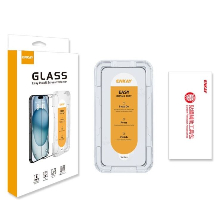 Защитное стекло ENKAY Easy Install Full Glue для Apple iPhone 15 / iPhone 16 - Black: фото 8 из 8