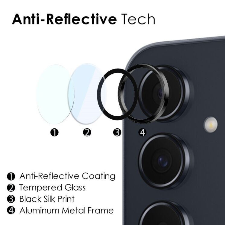 Захисне скло на камеру (3шт) NORTHJO Camera Lens Glass для Samsung Galaxy A55 (A556) - Black: фото 4 з 5