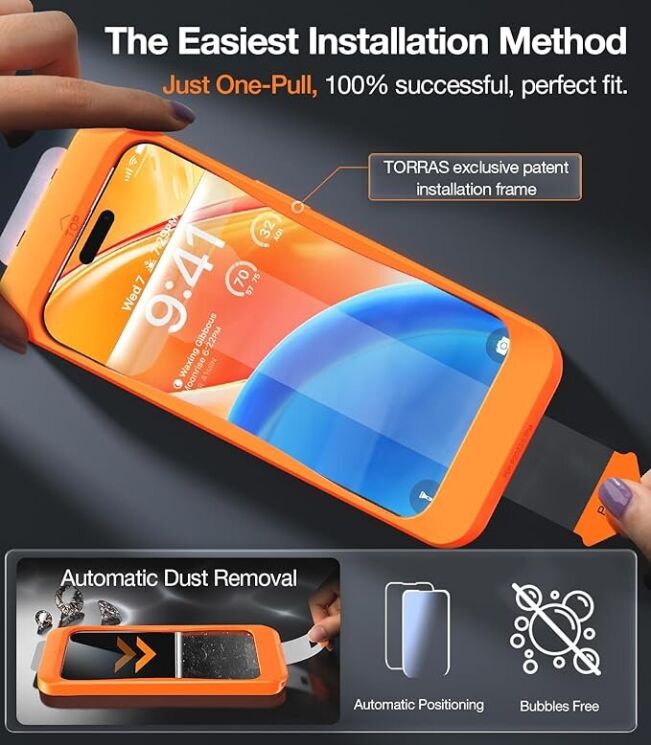 Защитное стекло TORRAS OrigArmor для iPhone 15 Pro Max - Black: фото 7 из 11