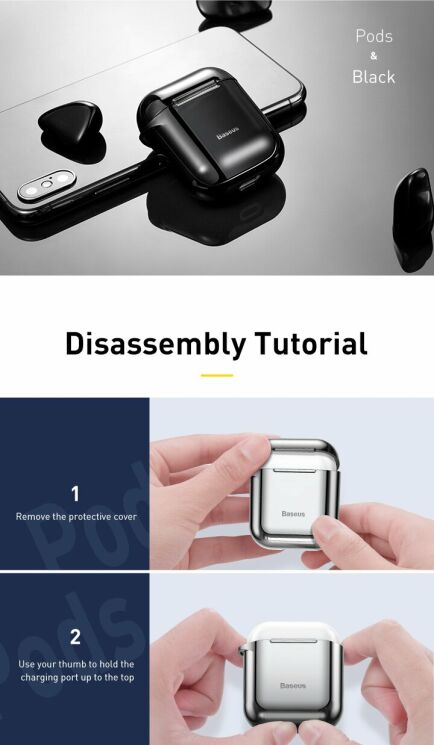 Защитный чехол BASEUS Shining Hook Case для Apple AirPods 1 / 2 - Gold: фото 23 из 25