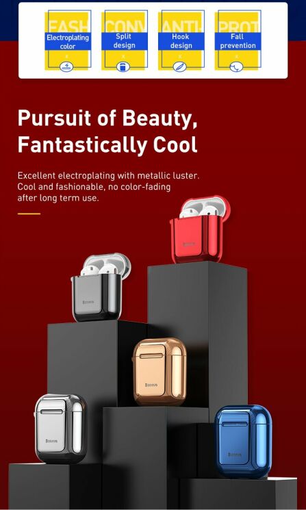 Защитный чехол BASEUS Shining Hook Case для Apple AirPods 1 / 2 - Gold: фото 11 из 25
