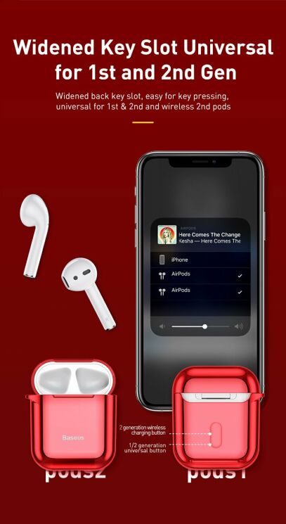 Защитный чехол BASEUS Shining Hook Case для Apple AirPods 1 / 2 - Gold: фото 13 из 25
