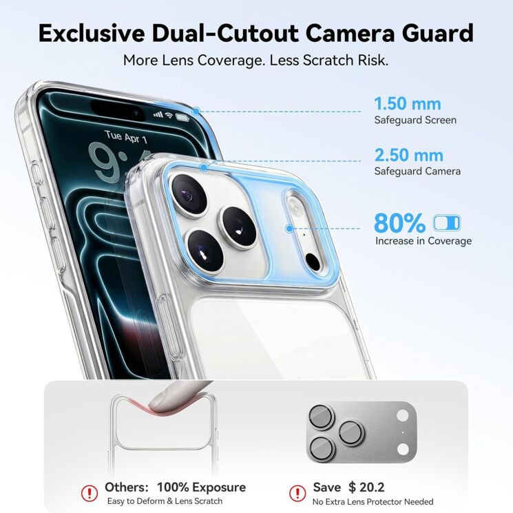 Захисний чохол CASEKOO Crystal Clear для iPhone 18 Pro Max / 17 Pro Max - Transparent: фото 4 з 9