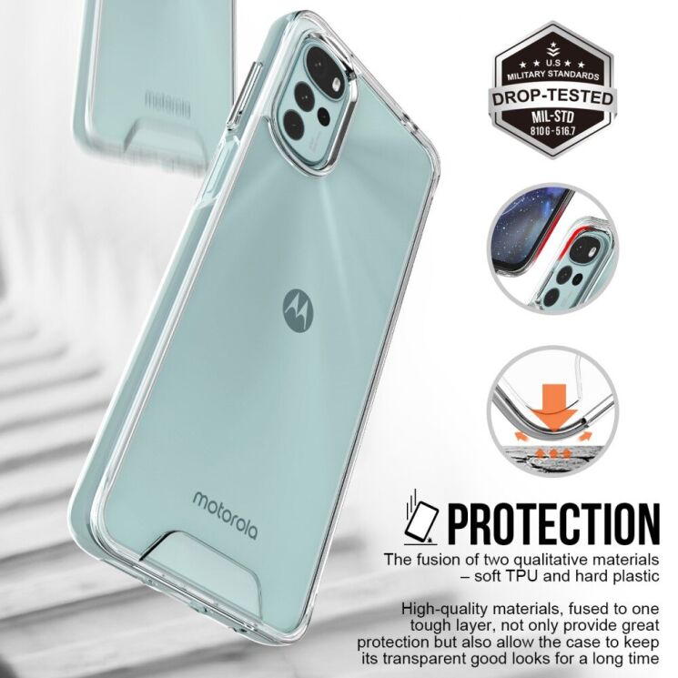 Захисний чохол Deexe Crystal Hybrid для Motorola Moto G22 - Transparent: фото 8 з 9