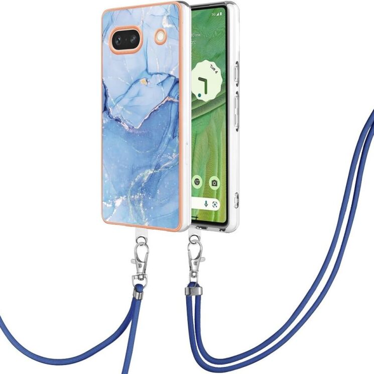 Защитный чехол Deexe Marble Case with Strap для Google Pixel 7a - Blue: фото 1 из 7