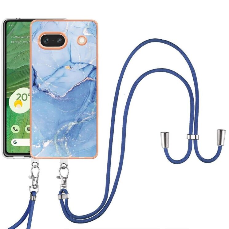 Защитный чехол Deexe Marble Case with Strap для Google Pixel 7a - Blue: фото 2 из 7