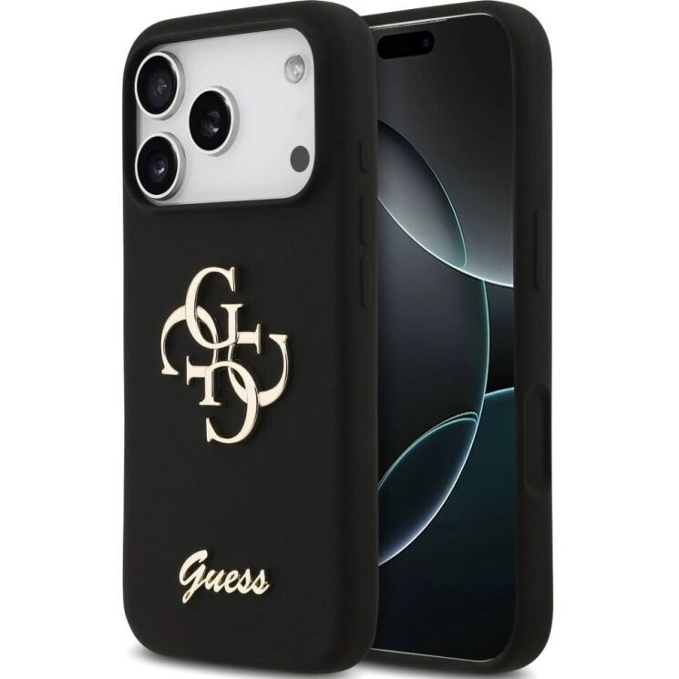 Защитный чехол Guess Silicone Big 4G Script для iPhone 17 Pro (GUHCP17LSC4GSMK) - Black: фото 1 из 8