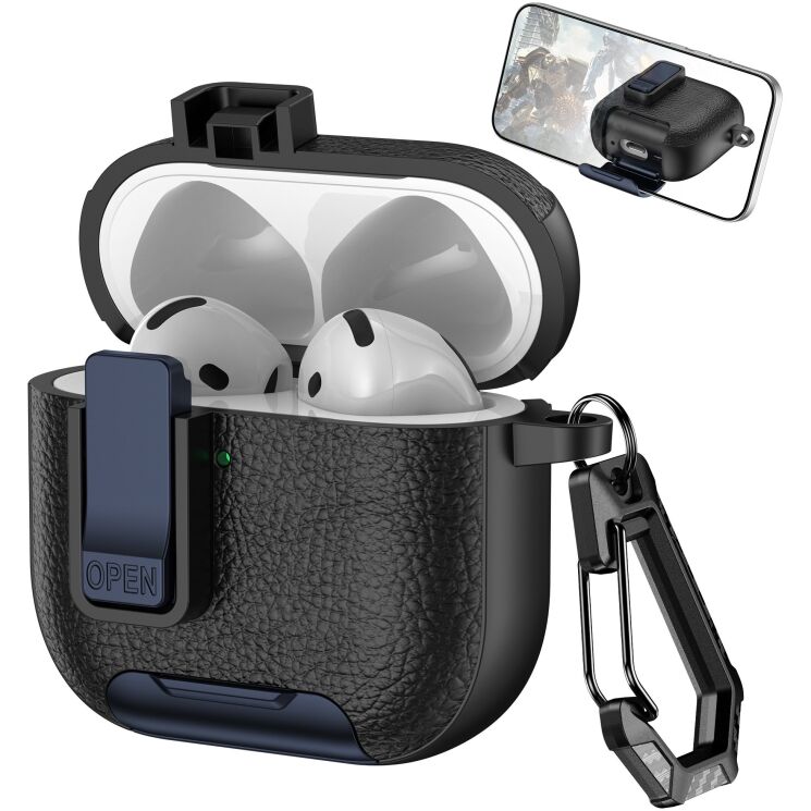 Захисний чохол Reframe Leather Texture для Apple AirPods 4 - Black / Dark Blue: фото 1 з 6