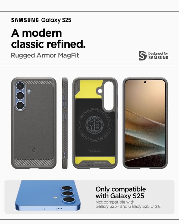 Защитный чехол Spigen (SGP) Rugged Armor (MagFit) для Samsung Galaxy S25 (S931) ACS08998 - Matte Black: фото 14 из 20