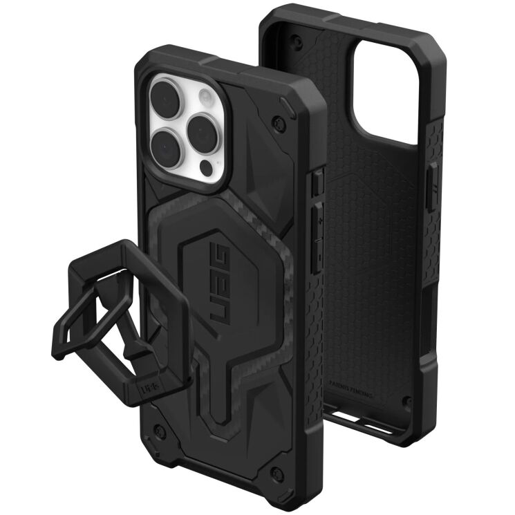 Защитный чехол URBAN ARMOR GEAR (UAG) Monarch Pro MagSafe + Ring Stand для Apple iPhone 16 Pro Max - Carbon Fiber Case / Black Ring: фото 6 из 7