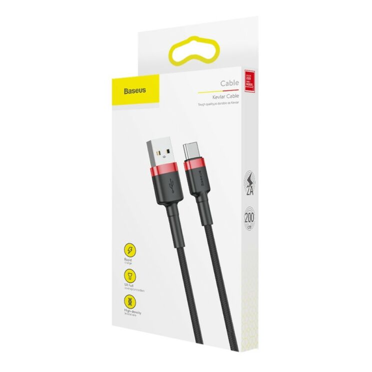 Дата-кабель BASEUS Kevlar Series Type-C 2A (2м) - Black / Red: фото 8 з 20