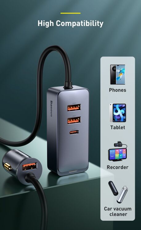 Автомобильное зарядное устройство Baseus Share Together PPS Fast Charging 2USB + 2Type-C (120W) CCBT-A0G - Grey: фото 21 из 27