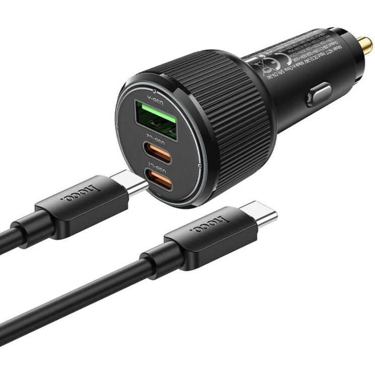Автомобильное зарядное устройство Hoco NZ17 45W (USB + 2Type-C) + кабель Type-C to Type-C - Black: фото 4 из 9
