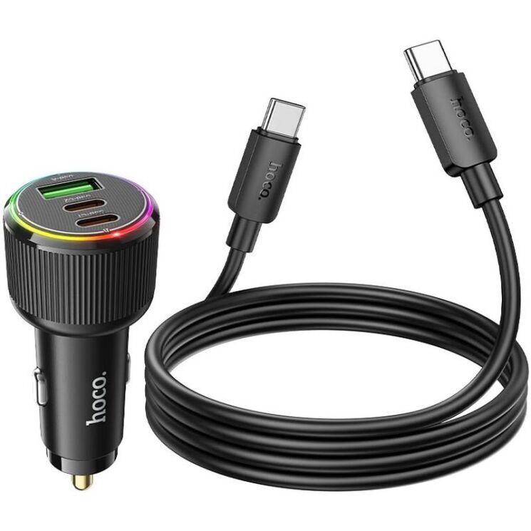 Автомобильное зарядное устройство Hoco NZ17 45W (USB + 2Type-C) + кабель Type-C to Type-C - Black: фото 6 из 9