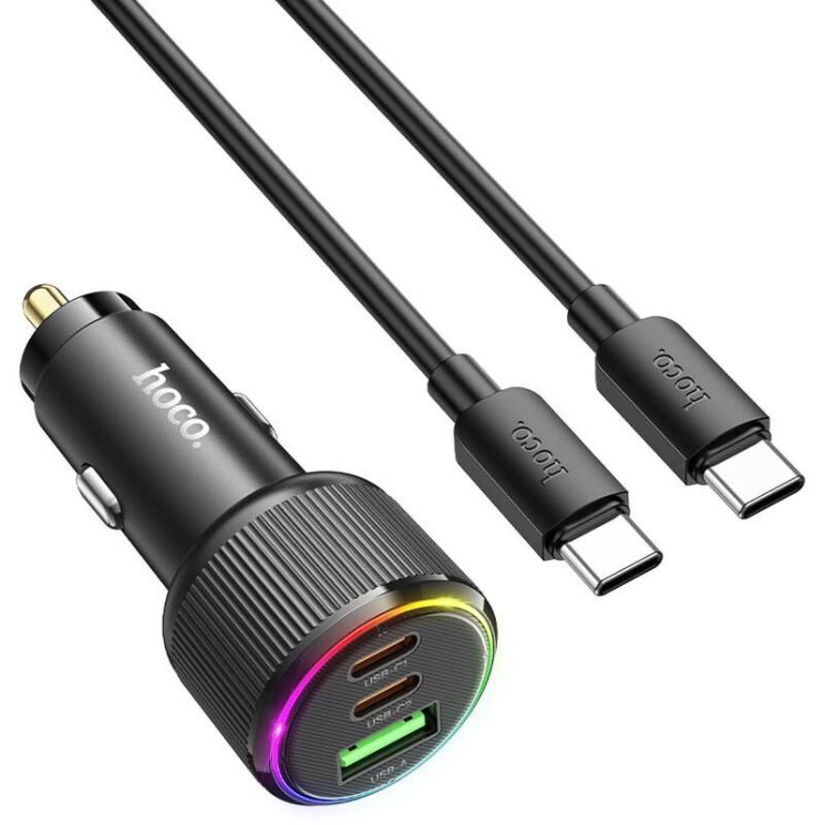 Автомобильное зарядное устройство Hoco NZ17 45W (USB + 2Type-C) + кабель Type-C to Type-C - Black: фото 3 из 9