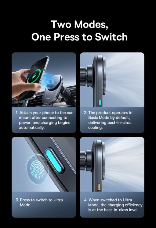 Автомобильный держатель с функцией беспроводной зарядки Baseus PrimeTrip VC2 Pro (C0013N00) - Black: фото 13 из 18