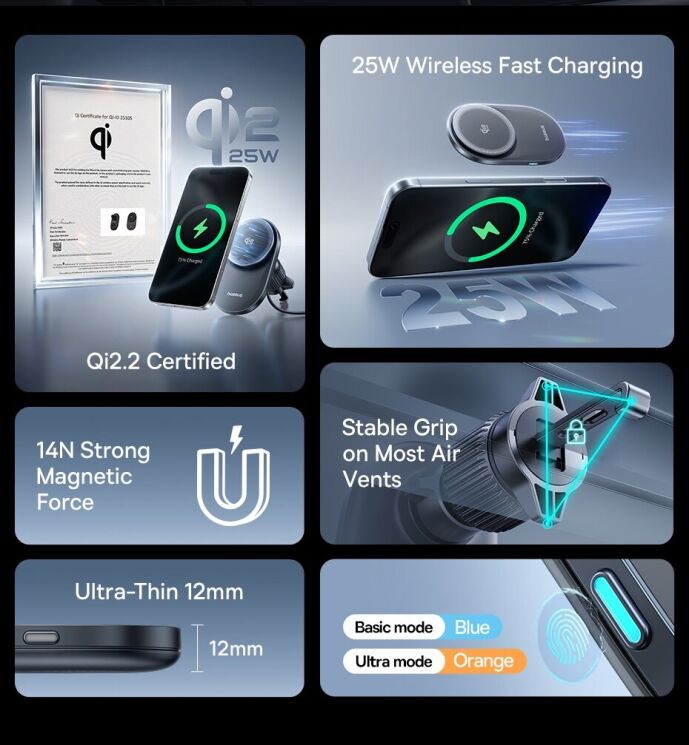 Автомобильный держатель с функцией беспроводной зарядки Baseus PrimeTrip VC2 Pro (C0013N00) - Black: фото 5 из 18