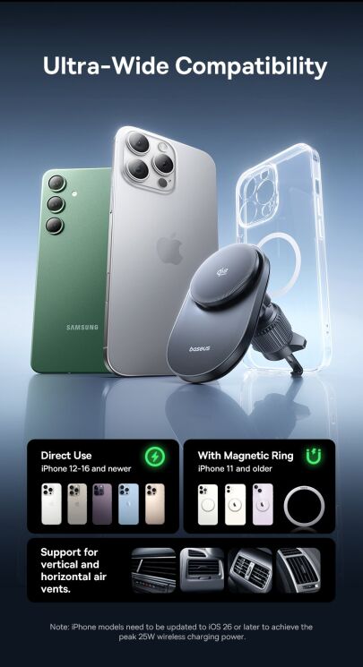 Автомобильный держатель с функцией беспроводной зарядки Baseus PrimeTrip VC2 Pro (C0013N00) - Black: фото 15 из 18