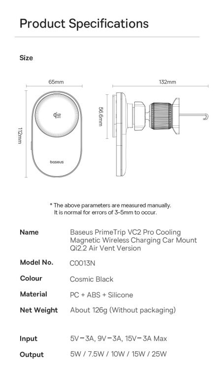 Автомобильный держатель с функцией беспроводной зарядки Baseus PrimeTrip VC2 Pro (C0013N00) - Black: фото 16 из 18