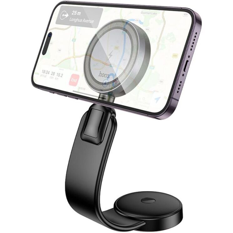 Автомобильный держатель с функцией беспроводной зарядки Hoco HW29 Magnetic Ring Wireless (15W) - Black / Gray: фото 2 из 7