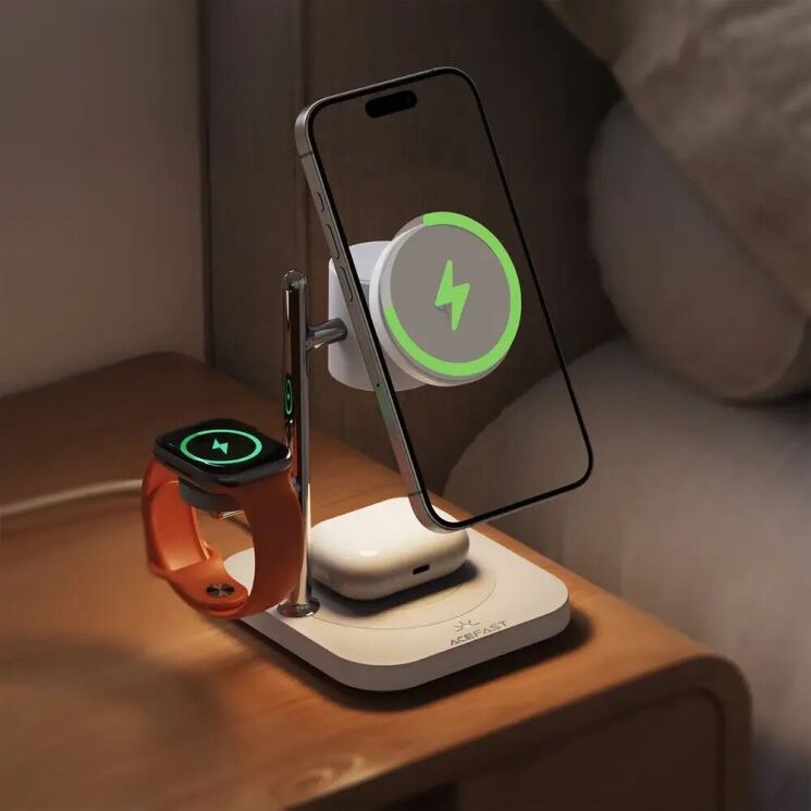 Беспроводное зарядное устройство ACEFAST 4 in 1 Qi2 (25W) - White: фото 7 из 8
