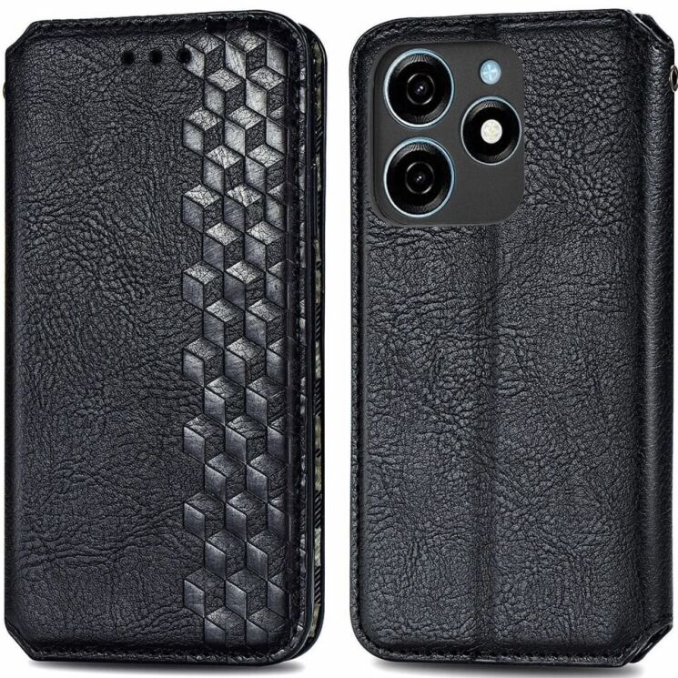 Чехол Deexe Rhombus Wallet для TECNO Spark 20C - Black: фото 1 из 6