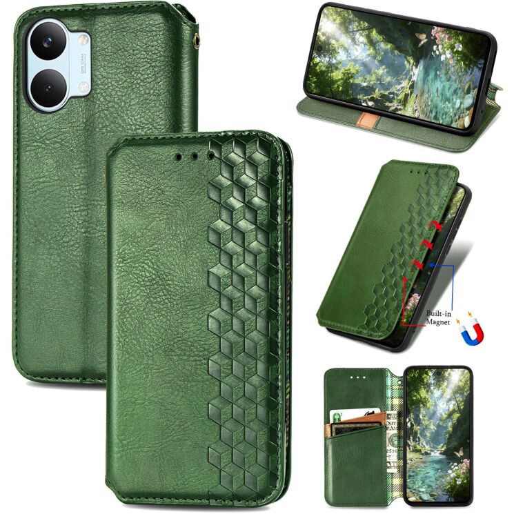 Чехол Deexe Rhombus Wallet для Xiaomi Poco X8 Pro Max - Green: фото 4 из 10