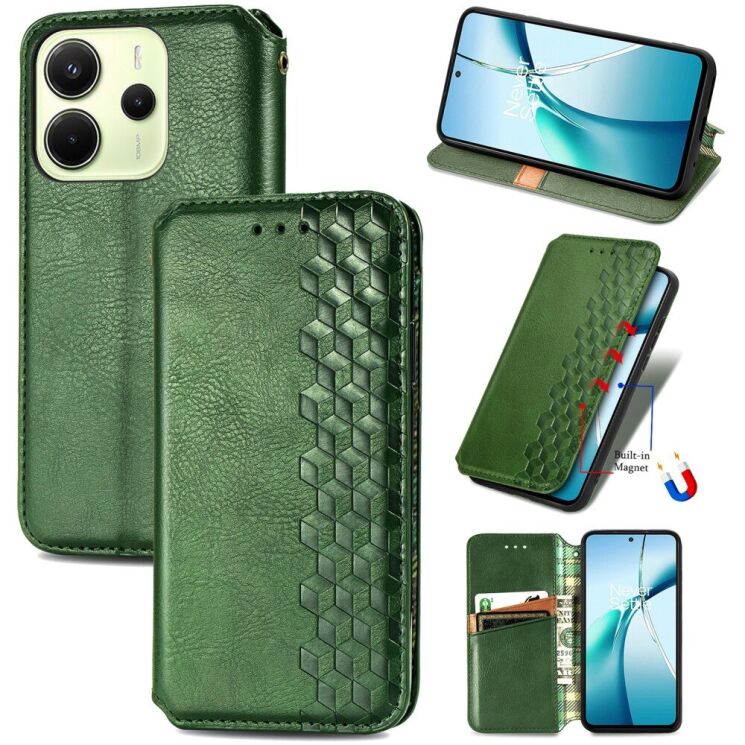 Чехол Deexe Rhombus Wallet для Xiaomi Redmi Note 14 4G - Green: фото 1 из 10