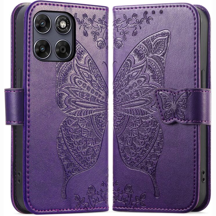 Чохол-книжка з малюнком UniCase Butterfly Pattern для Motorola Edge 70 Fusion - Dark Purple: фото 5 з 8