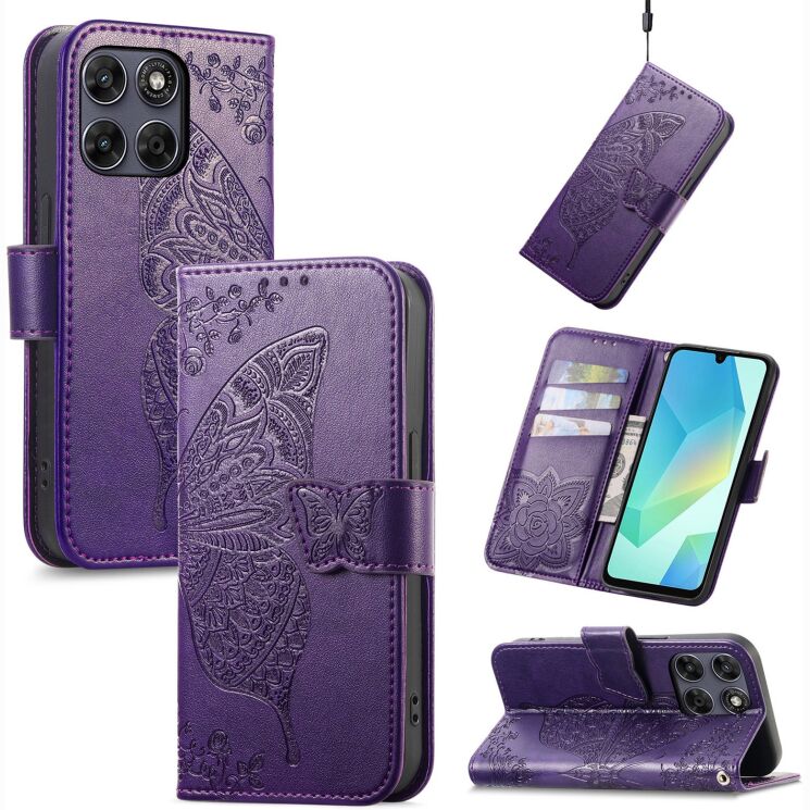 Чохол-книжка з малюнком UniCase Butterfly Pattern для Motorola Edge 70 Fusion - Dark Purple: фото 1 з 8