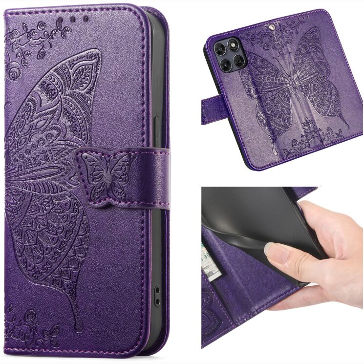 Чохол-книжка з малюнком UniCase Butterfly Pattern для Motorola Edge 70 Fusion - Dark Purple: фото 2 з 8